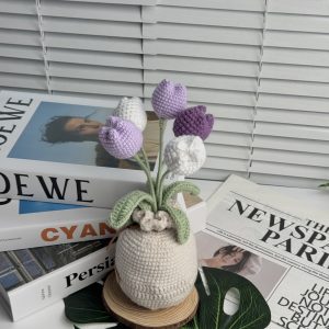 Handmade Crochet Tulips in Pot – Mini Crochet Flowers — Forever Blooming Floral Decor & Unique Gift // Free Shipping