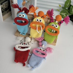 Creative Cute Cartoon Car Key Pack Sausage Mouth Knitting Wool Car Pendant Big Mouth Monster Key Case Chain